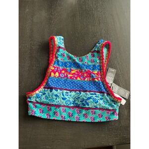 Aerie Womens High Neck Bikini Top Floral Crochet Trim Teal Pink Gold Small NEW